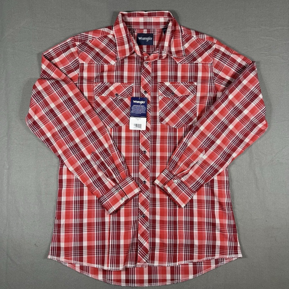 Wrangler NWT Boys XXL Red Plaid Western Snap Shirt Long Sleeve Rodeo Cowboy